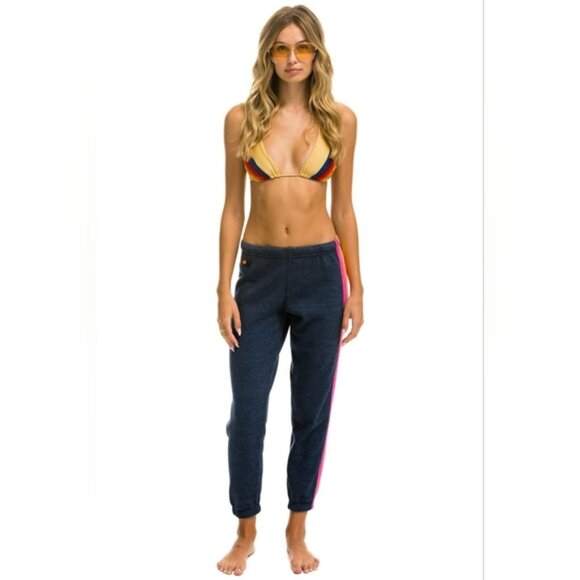 Aviator Nation 5 Stripe Sweatpants Heather Navy Neon Rainbow Size XS - Picture 12 of 13